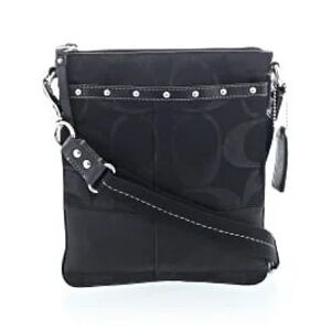 Coach Signature shimmery leather/fabric studded crossbody purse